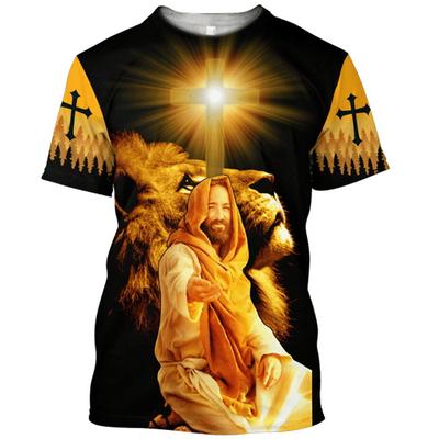 Jesus Christus Herren T-Shirts 3D-gedrucktes T-Shirt für Männer O-Ausschnitt Baumwolle Übergroße Kleidung Männliche Harajuku Vintage Kurzarmoberteile