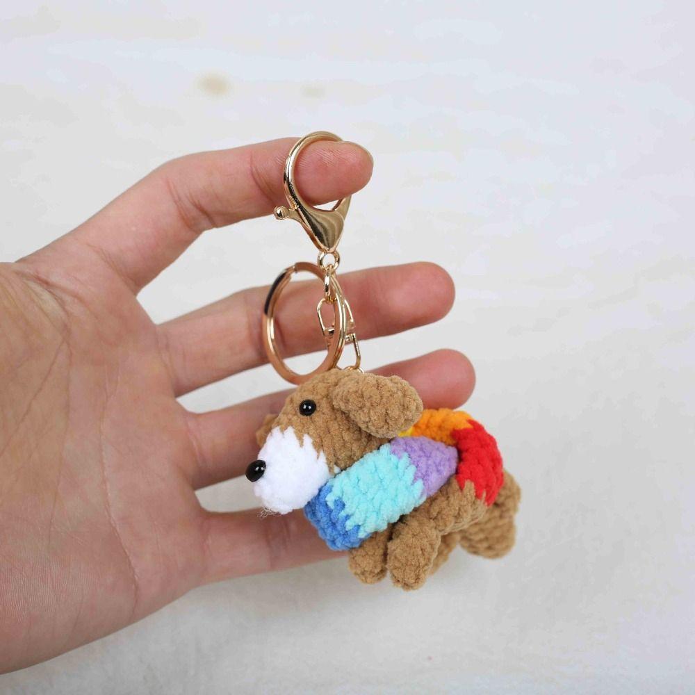 Cute Wool Crochet Corgi Keychain Bag Decor Woven Key Ring Knitted Dog Pendant Gift for Friends