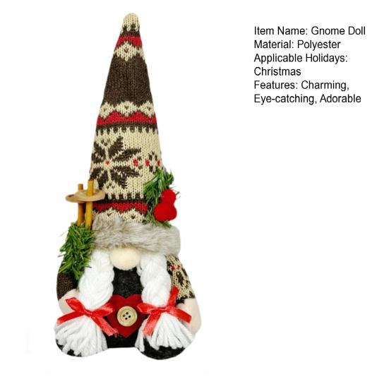 Christmas Plush Gnome Decoration Handmade Elf Dwarf Figurine with Knitted Hat Pine Branches Winter Stuffed Swedish Doll