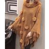 Women's Loose Sweater Outer Wear Fur Collar Batwing Sweater  Hand-woven Tassel Cloak Knit Shawl Autumn Winter