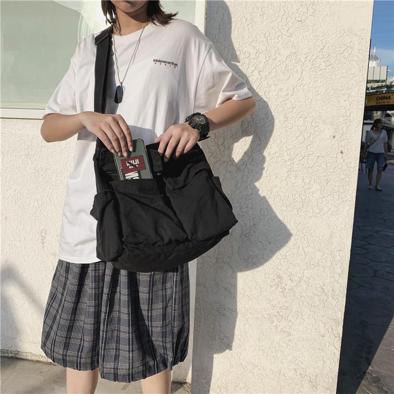 Vintage Messenger Bag Large Capacity Canvas Shoulder Bag Multi Pocket Messenger Bags Suitable for Daily Use Shopping Weekend Outings