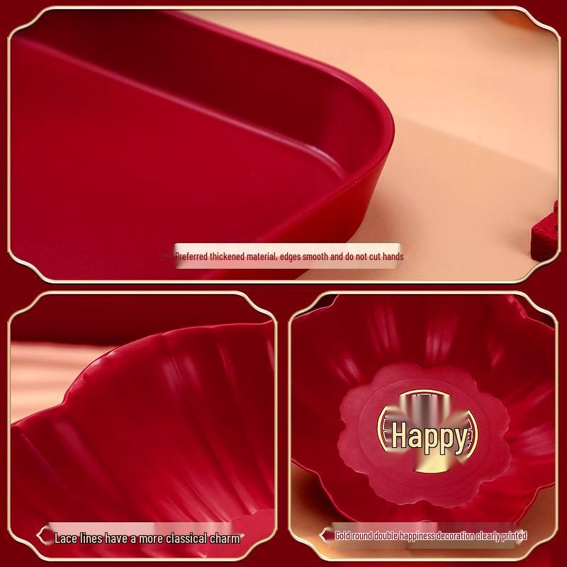 Red Double Happiness Wedding Tray – Festive Fruit & Candy Plate for Banquets