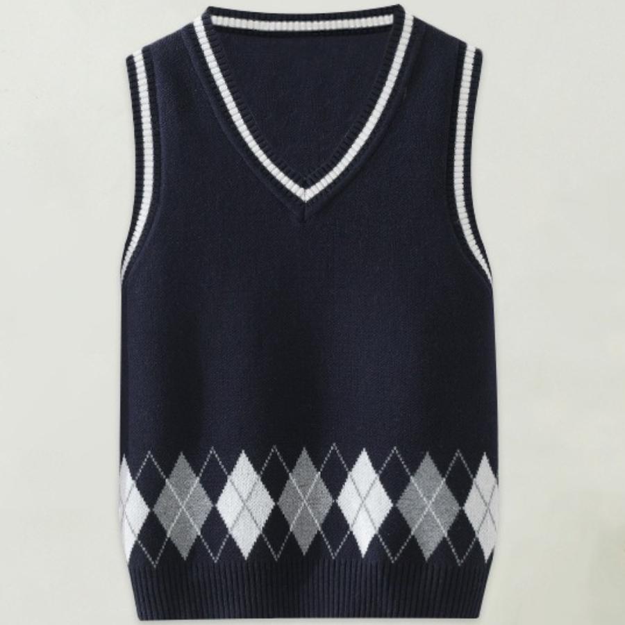 

Подростковые жилеты Детский вязаный жилет Жилет-свитер для школьной формы для мальчиков и девочек 100% хлопок V-образный вырез Пуловер Преппи стиль Детские топы 130cm