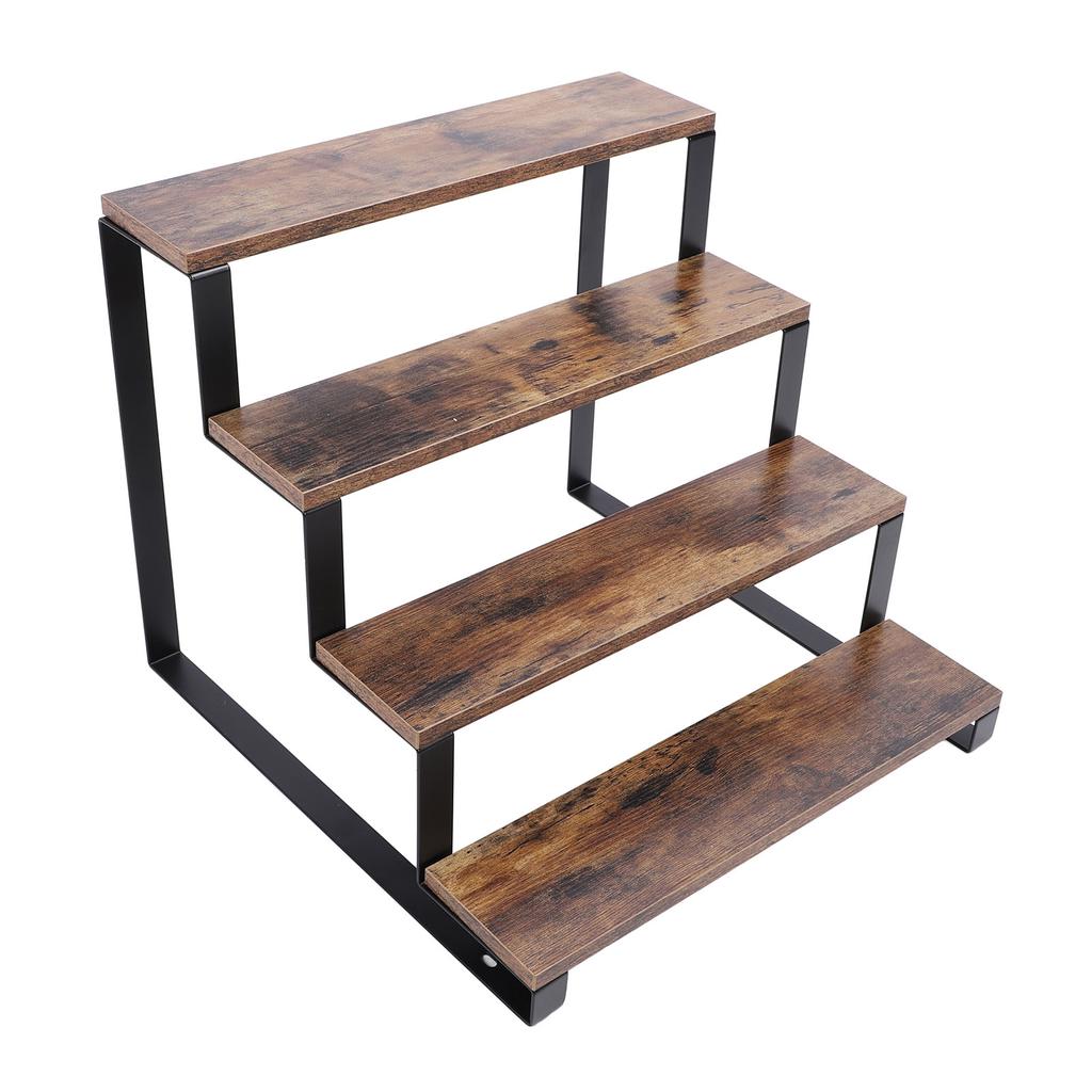 4-stufiges Holzstufenregal, rustikaler Metallrahmen, Parfümhalter, Display-Riser-Ständer für Anbieter, Pop