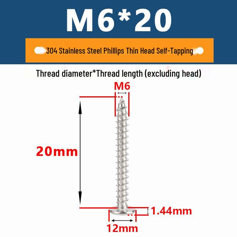 Yigu 304 Stainless Steel Phillips Thin Flat Head Self-Tapping Screw M2-M8, Countersunk Pointed Tail