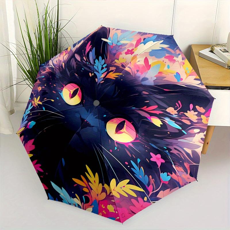

1pc Adorable Kitten Love Pattern Fashion Umbrella, Fashionable, High-Value Folding Umbrella, a Must-Have for Summer, 8-Rib Durable Iron Frame, Tri-Fol