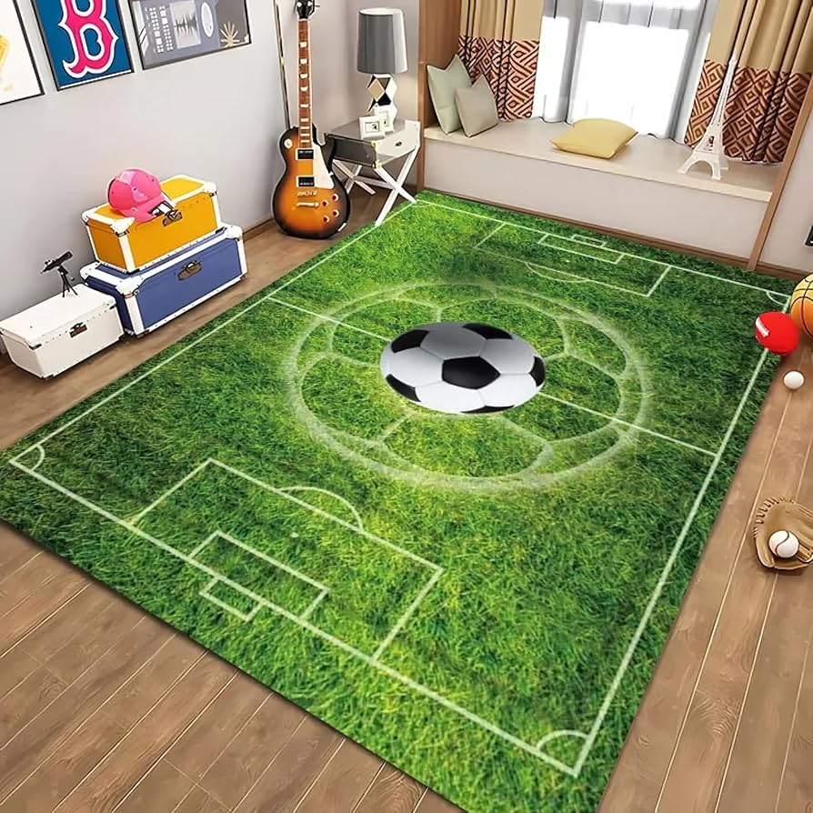 3D Football Field Carpet Living Room Carpet Kids Play Area Rug Kitchen Bedroom Boys Room Floor Mat Corridor Door Mat Decoration
