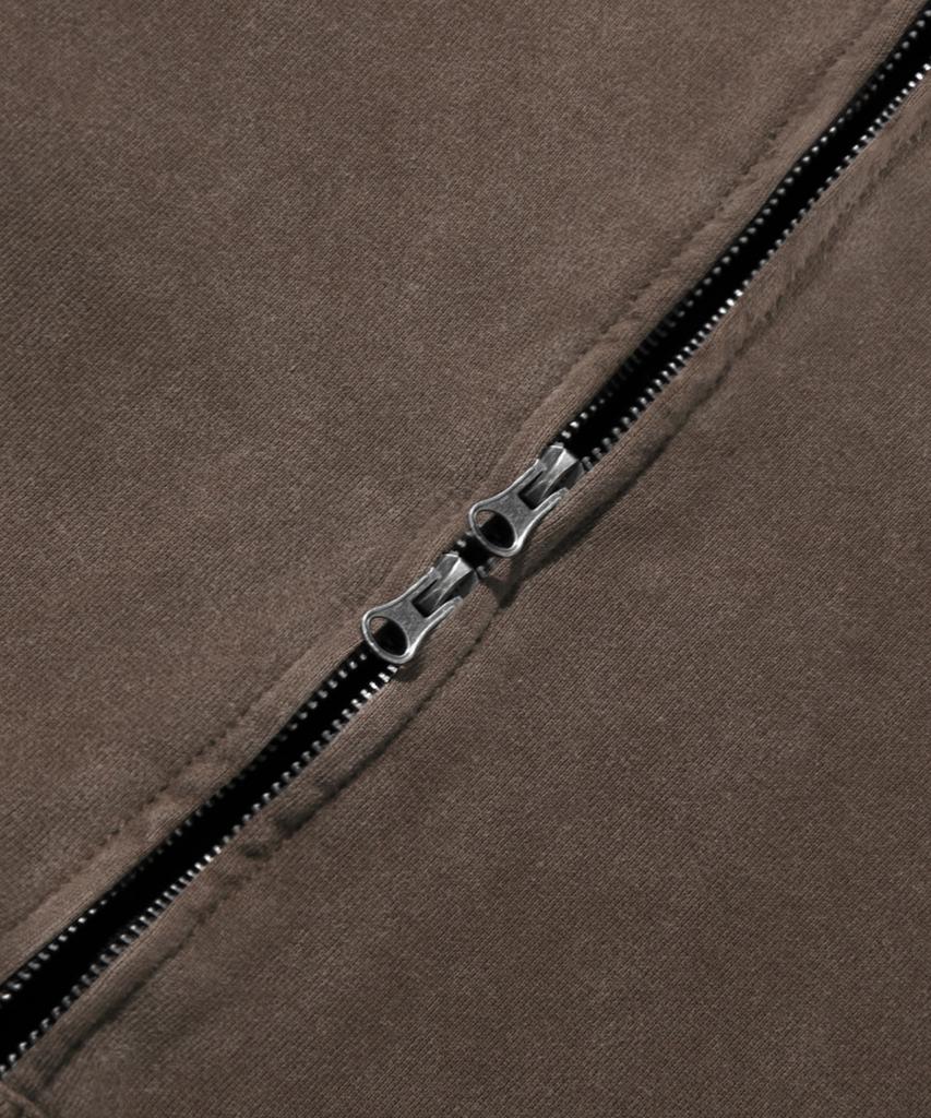 Trillion Vintage Studded Pigment 2-Way Zip-Up Hoodie_Brown