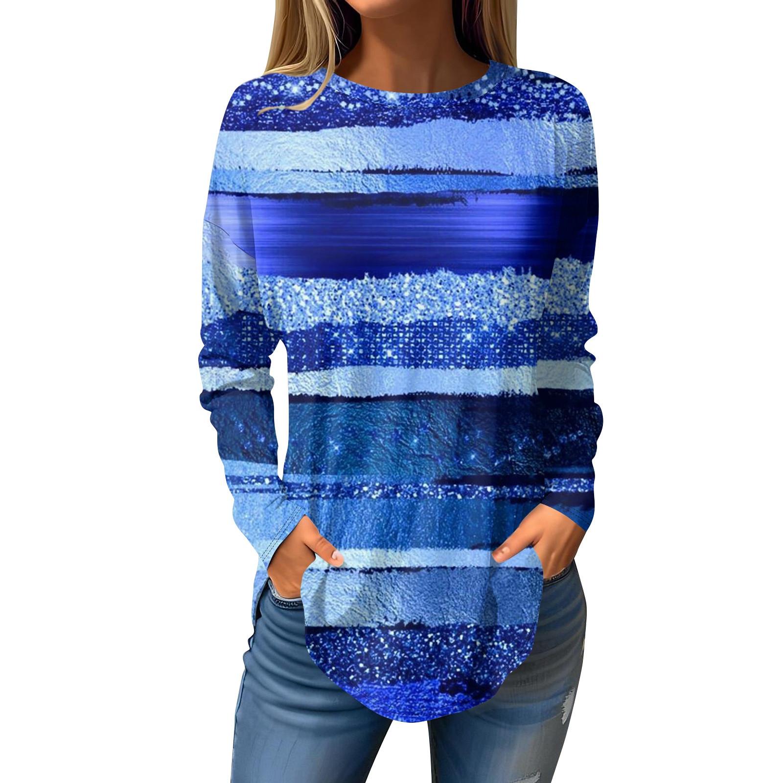 

Модные женские повседневные топы с длинными рукавами и круглым вырезом с принтом XL