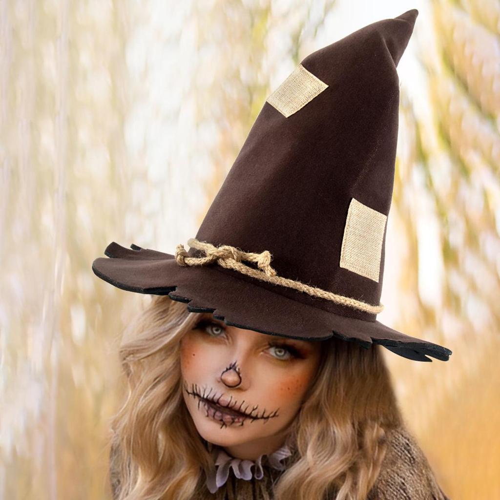 Scarecrow Patch Witch Hat Halloween Witch Hat Party Accessories Dress Up Headwear for Halloween Performance Movie Cosplay