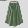 INCERUN  Vintage Men Drawstring Elastic Waist Solid Color Texture Irregular Cropped Loose Pants