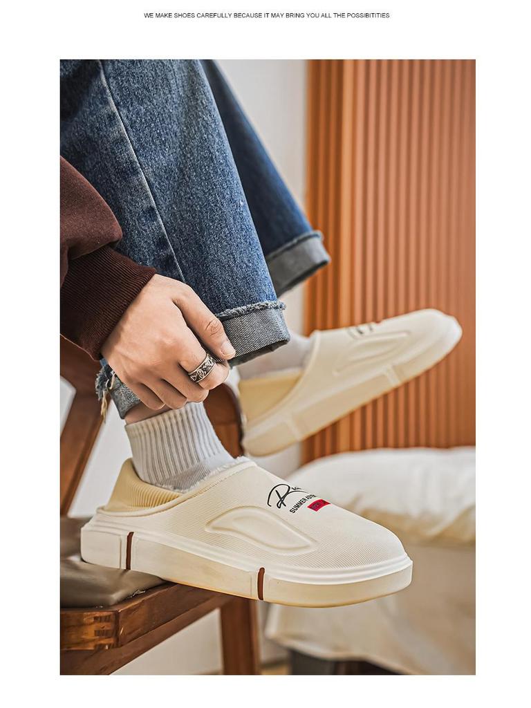 Men's Winter Indoor Cotton Slippers - Warm, Cold-Proof, Heel-Covered, Plush, Thickened, Large Size 47, Closed-Toe Shoes