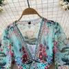 Spring Summer Bohemain Long Dress Women's V-Neck Flare Sleeve Floral Print Single Breasted High Waist A-Line Chiffon Vestidos