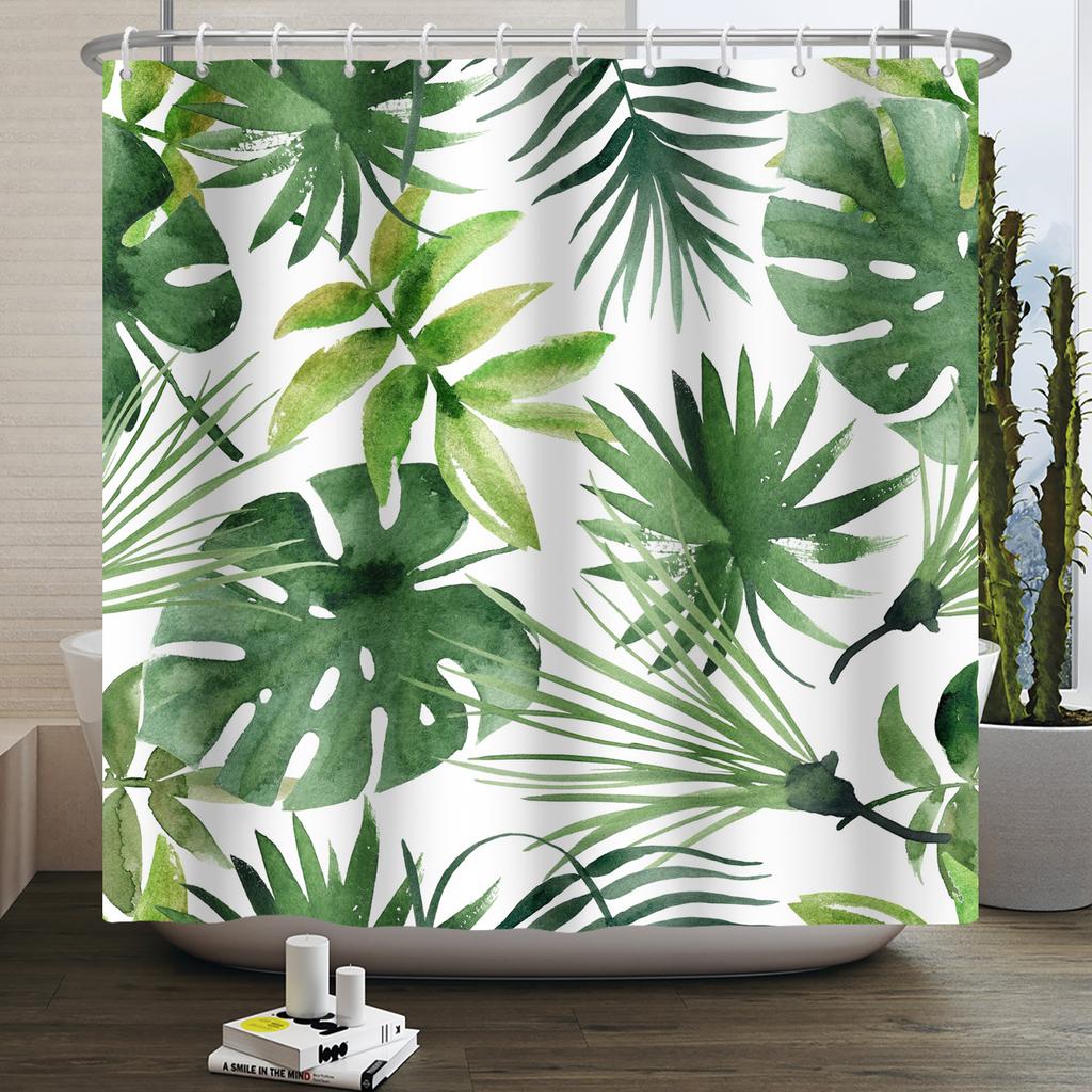 Watercolor Green Leaf Shower Curtain for Bathroom Vines Plant Nordic Minimalist Polyester Botanic Curtain for Home Hotel 180x2