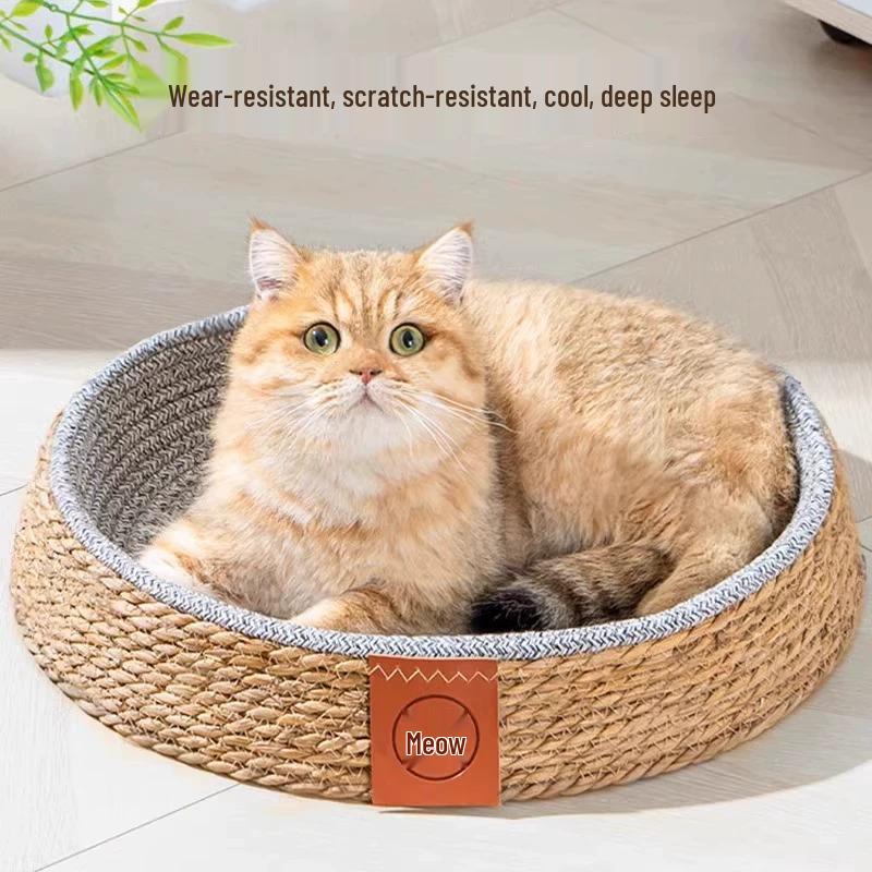 Four Seasons Breathable Rattan Cat & Dog Bed - Comfortable Summer Pet Villa