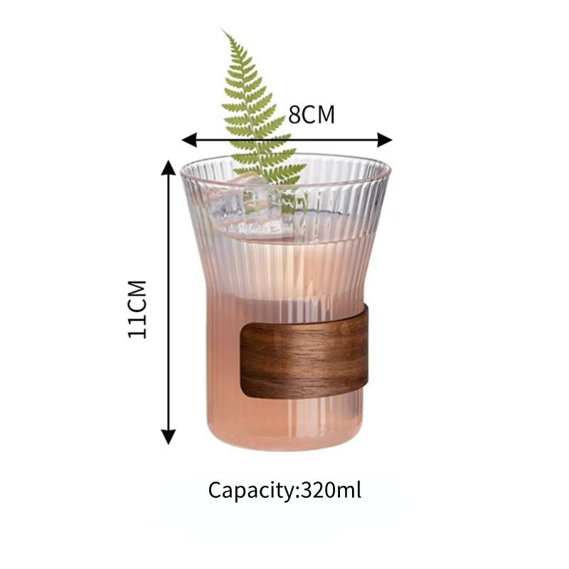 

Japanese Simple Cocktail Glasses Cup Creative Striped Glass With Bamboo Sleeve Cold Brew Juice Cold Drink Cups Bar Accessories 320ml