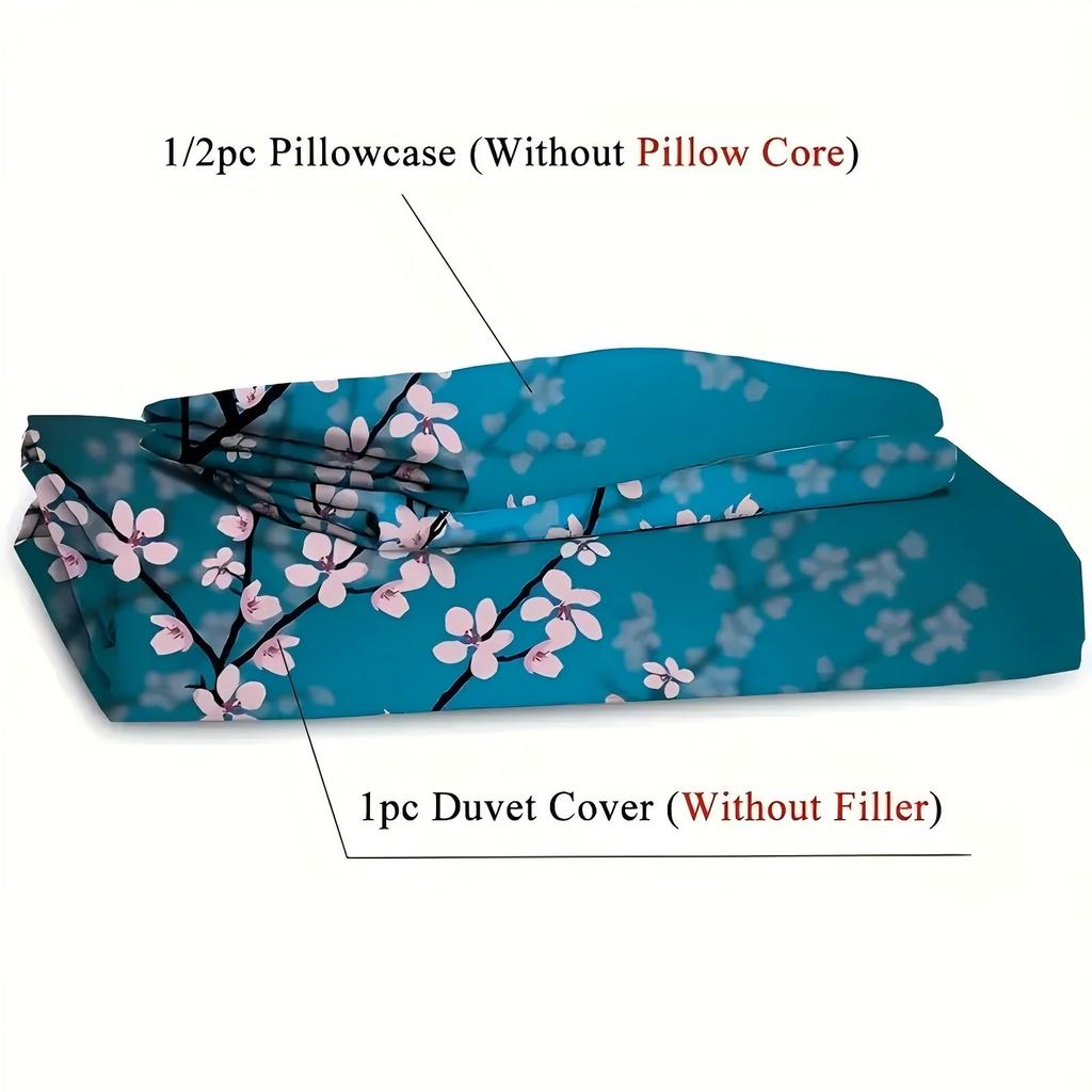 Blue Background Cherry Tree Flower 3D Printed Quilt Cover Sets Fashion Japanese Style Home Soft Textiles Duvet Cover Pillowcases