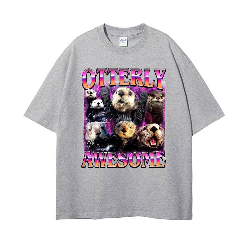 Otterly Awesome Vintage 90s Funny Otter Graphic Tshirts for Men Women Vintage Summer Tee Shirt Crewneck Oversized Loose T Shirt
