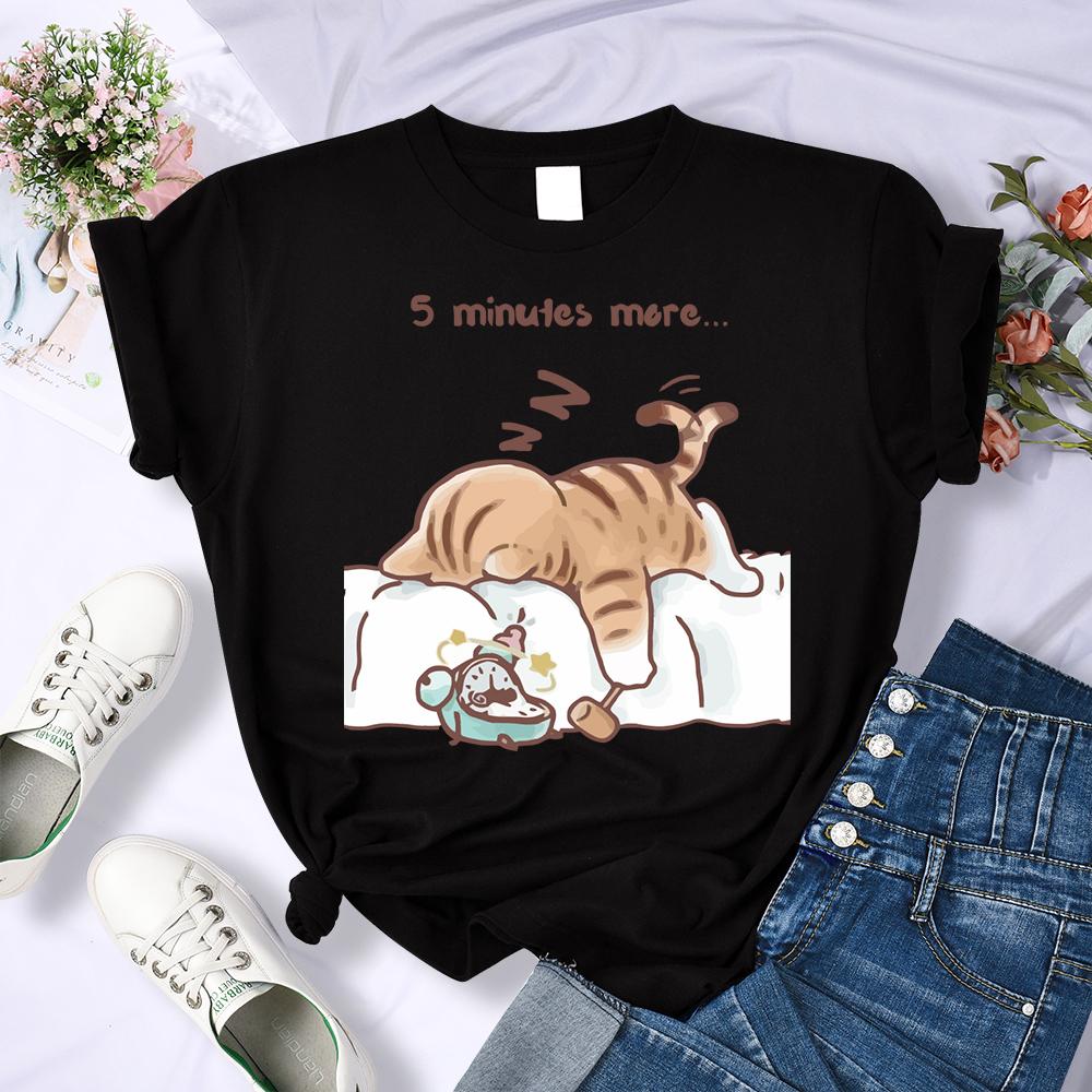 Die Katze, die immer schlafen will Musterdesign Damen T-Shirts Sommer All-Match Kleidung Trendy O-Ausschnitt T-Shirt Y2K Hip Hop Top