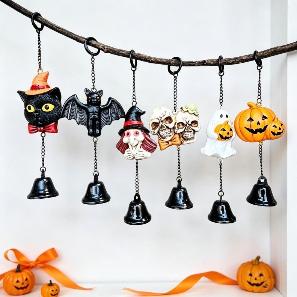 Hand Painted Spooky Hanging Bell Weather Resistant Resin Craft Ornament Homeowners