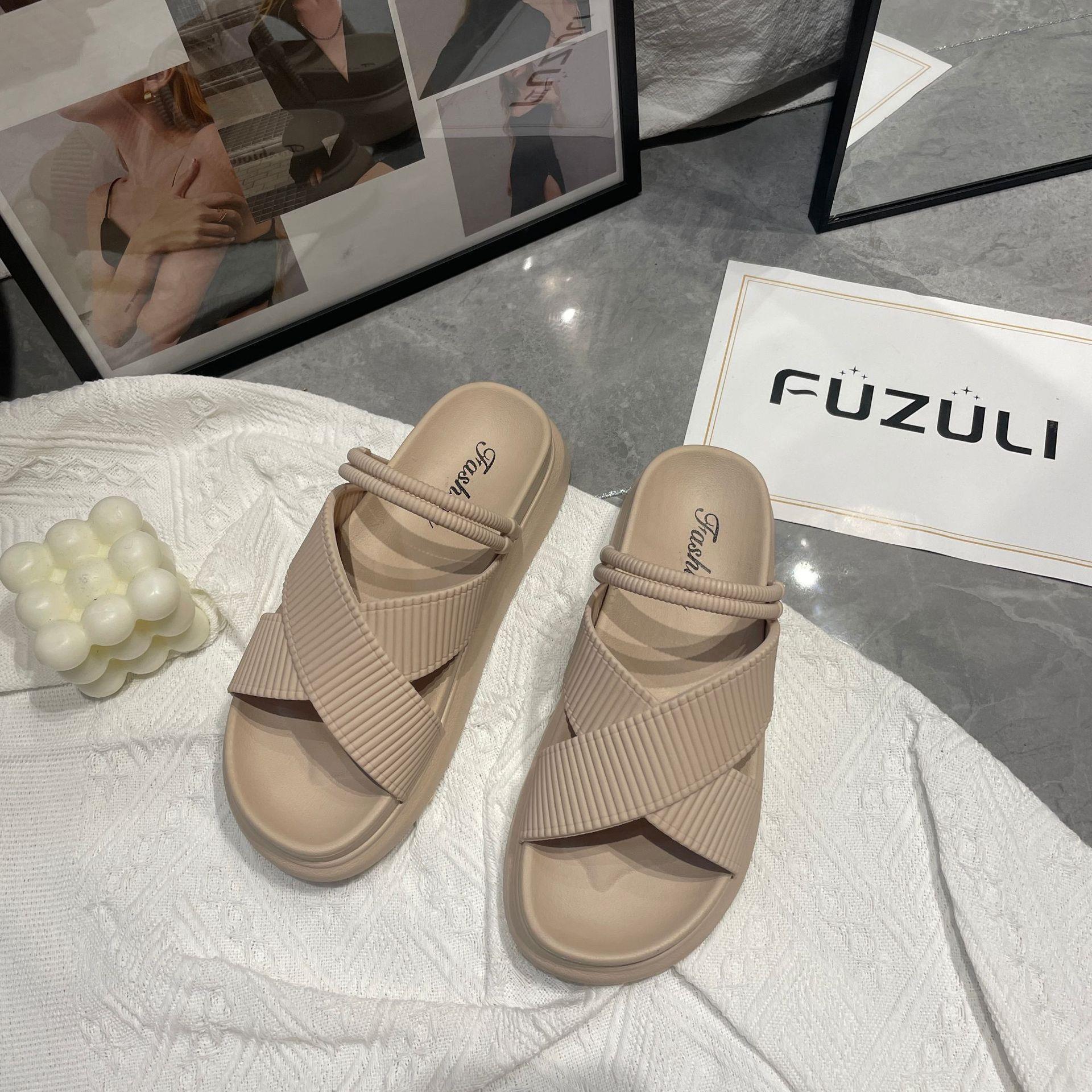 

New women s slippers summer cross-strapped flat slippers casual indoor bathroom bath sandals one-word wear outside 40 хакі