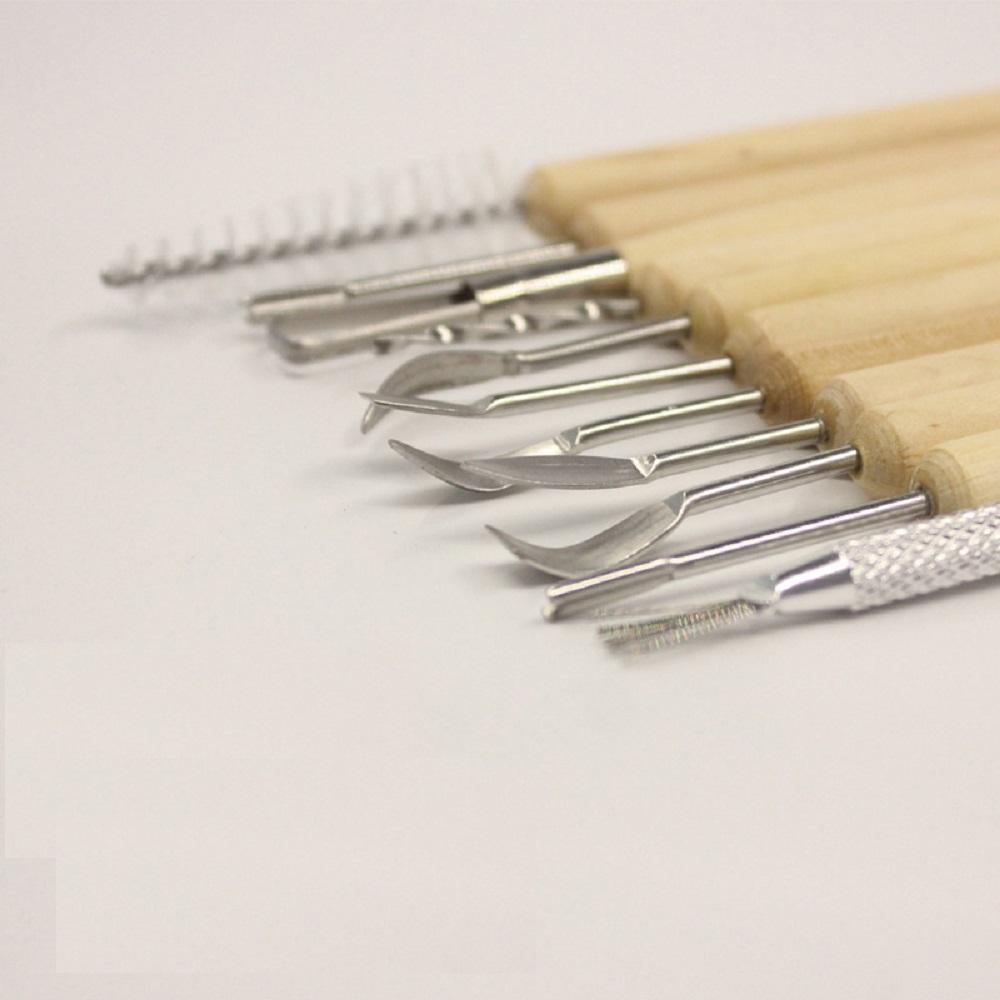 11Pc Clay Tools Metal-Tipped Wood Handle