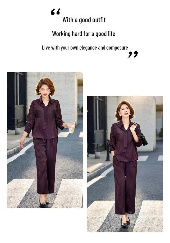 Women's Casual Striped Summer Suit Set 2026: Loose Fashion Slimming Two-Piece with Wide-Leg Pants.