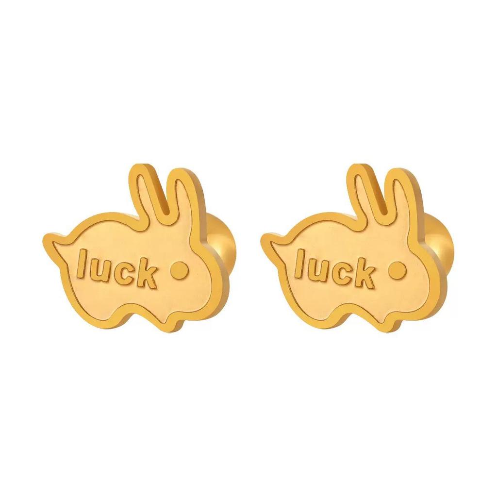 Korean-Style Cute Frosted Rabbit Ear Bone Stud Earrings - Women's Fashionable Titanium Steel