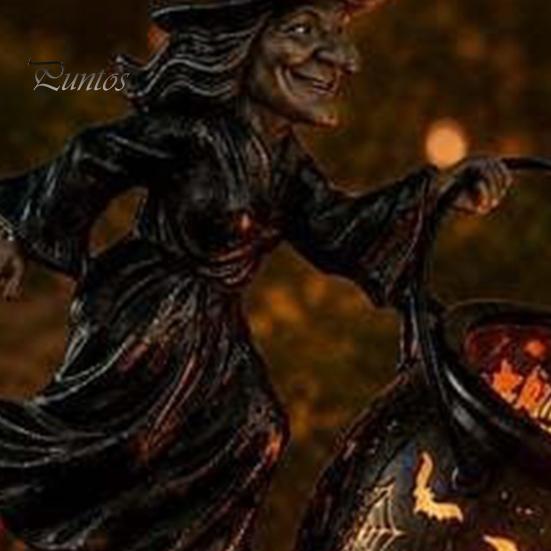 Landscape Decor for Windowsill Halloween Witch Garden Stake Light Outdoor Decoration, 33.5 Inch Waterfall-Style Metal Lighting Lawn Cauldron Ornament,
