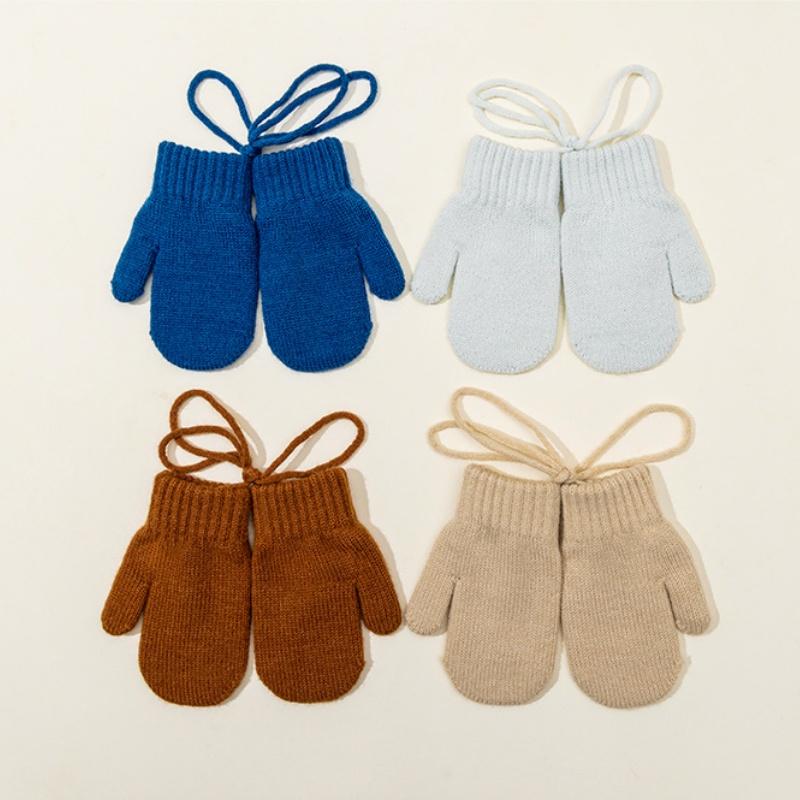 Baby Winter Gloves Candy Color Halter Kids Mittens for Children Girls Boys Accessories Warm Knitted Kids Gloves 1-4Y