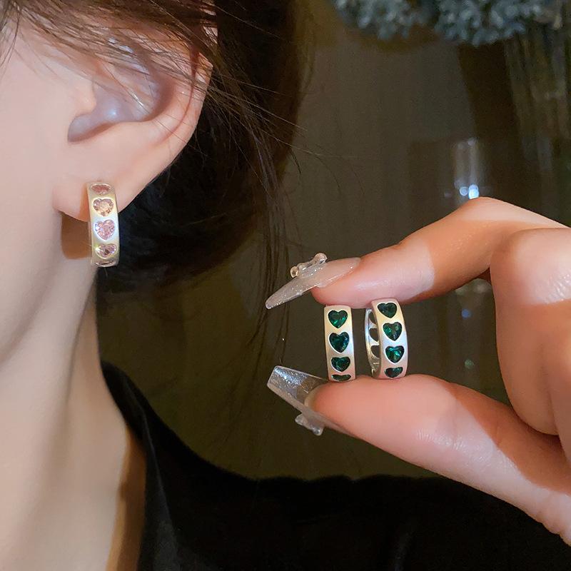 Pink Rhinestones Love Peach Heart Stud Earrings for Women Sweet Aesthetic Charm Trend Hoop Earrings Korean Fashion Jewelry New