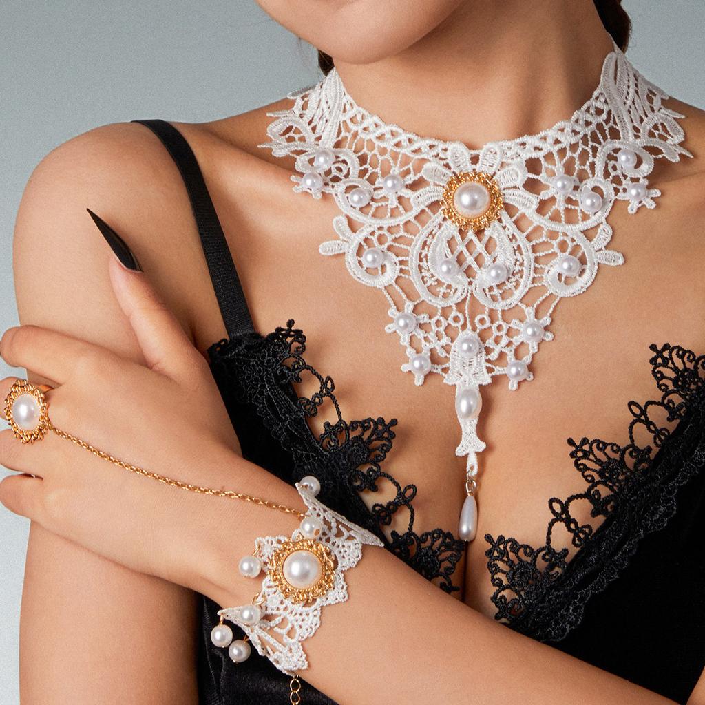 Gothic Choke Necklace Halloween Party Geometric Lace Lace Collarbone Chain