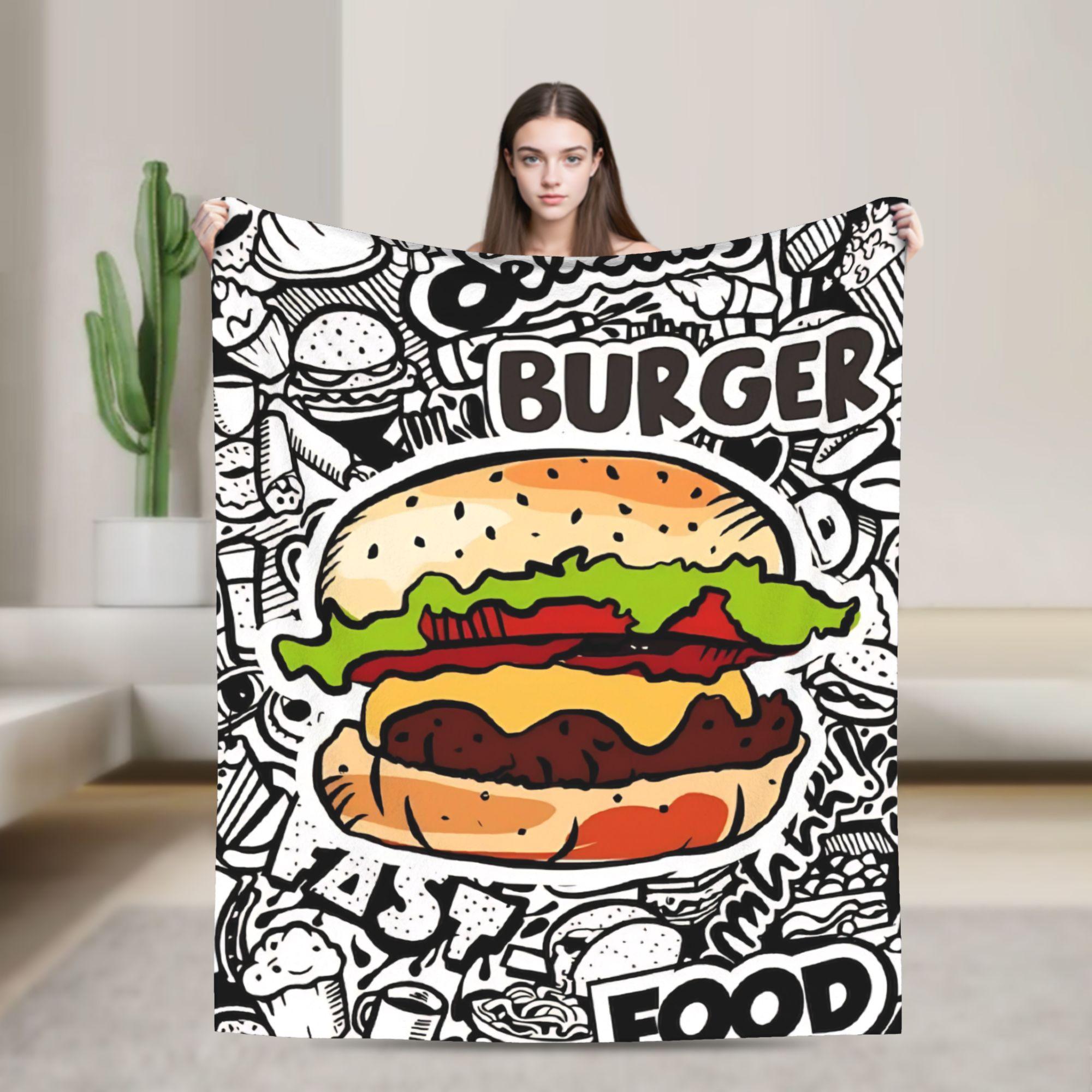 

Fast Food Yummy Burger Pizza Sandwich Blankets Fleece All Season Portable Thin Throw Blanket for Car 75x90cm
