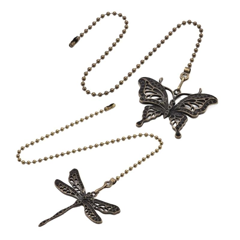 Decorative Ceiling Fan Pull Chains Set Of 2 With Dragonflies and Butterfly Ornaments Accessory for Lighting Fixtures