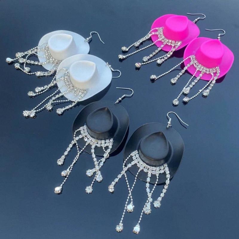 Sparkling Fringe Cowboy Hat Earrings for Music Festivals Party Western Hat Dangle Earrings Cowboy Hat Earrings Jewelry