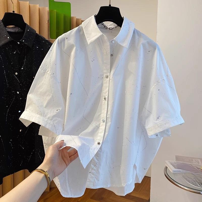 Summer Korean Style Black Splatter Paint Short Sleeve Shirt Comfortable European Trendy Unique Top