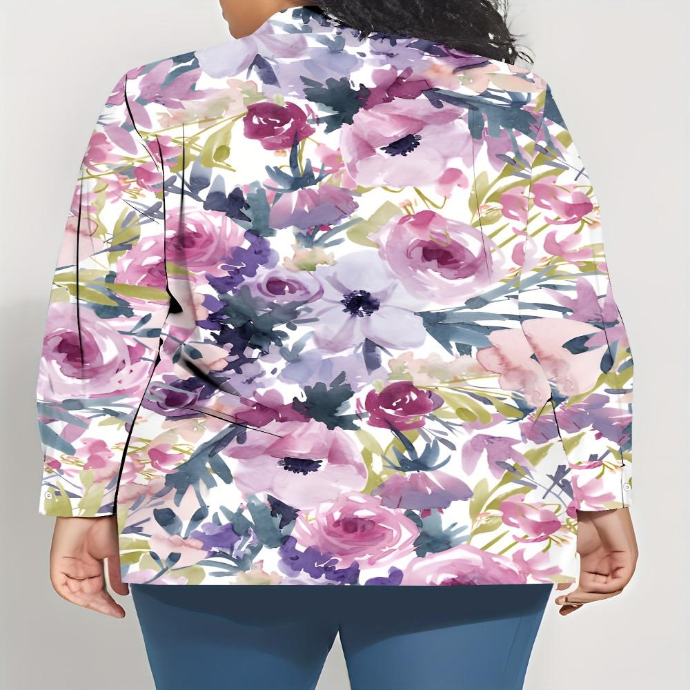 Women's Long Sleeve Shirt, Beautiful Floral Print Blouse, Fresh Flower Elements Shirt, Romantic Color, Casual Shirt