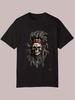 Summer Casual Graphic T-shirt - Skull with Red Bandana & Crossed Swords Design