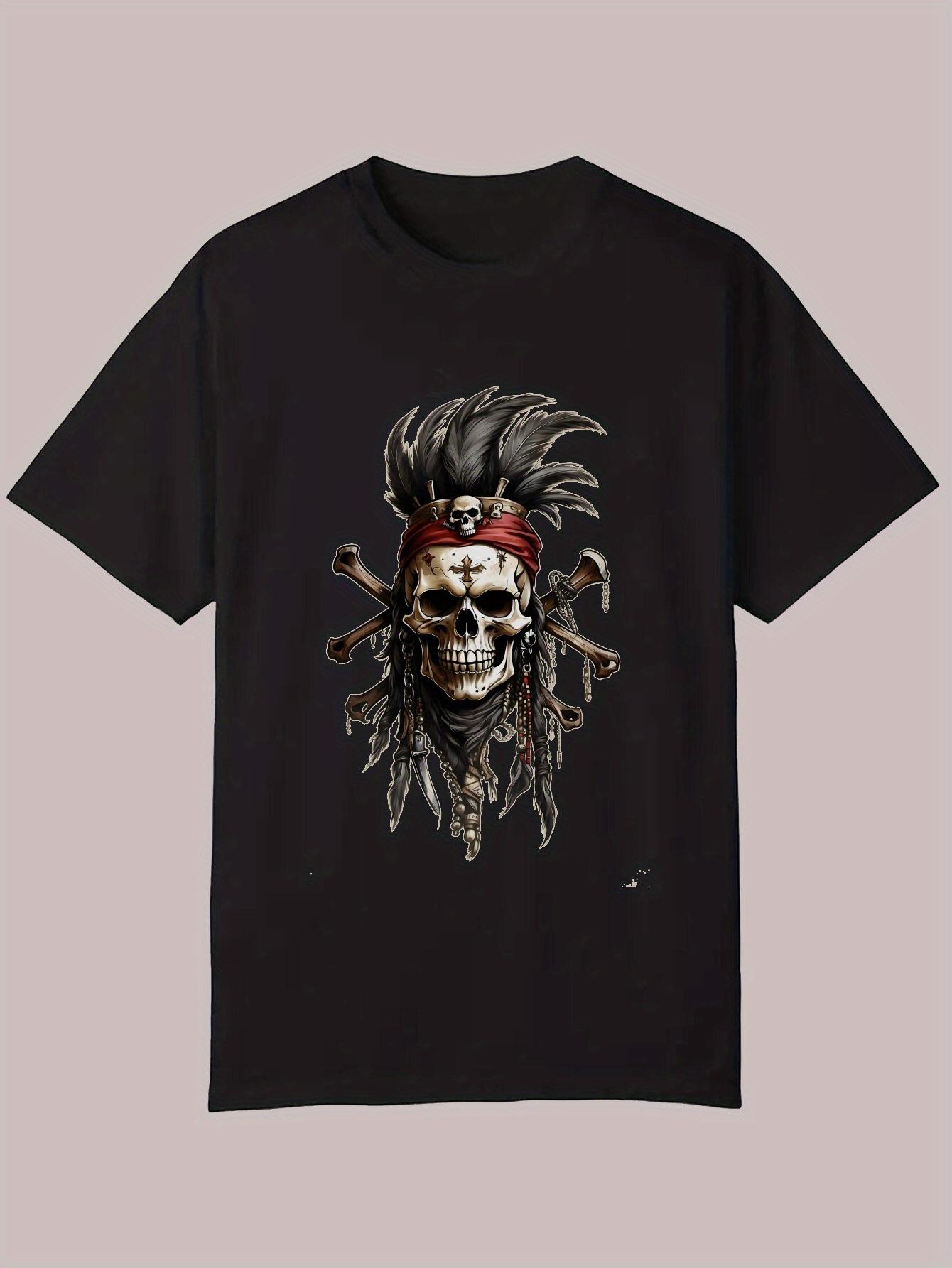 Summer Casual Graphic T-shirt - Skull with Red Bandana & Crossed Swords Design XXXL