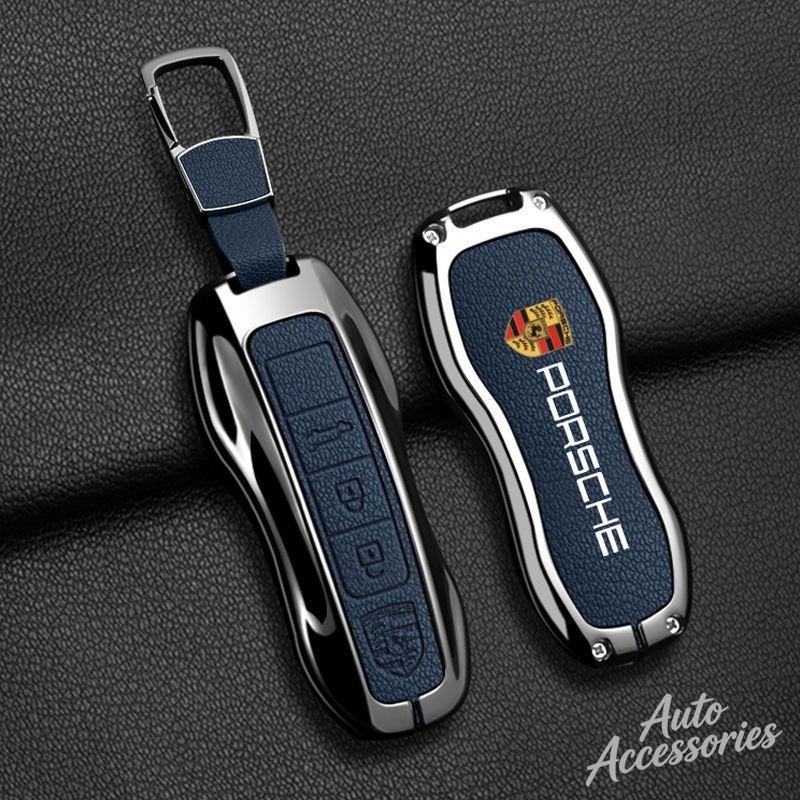 Alloy Leather Car Key Case Cover 3/4 Button Key Protector Shell For Porsche Panamera Cayenne 971 911 9YA Macan Boxster STICKER IJCDF1