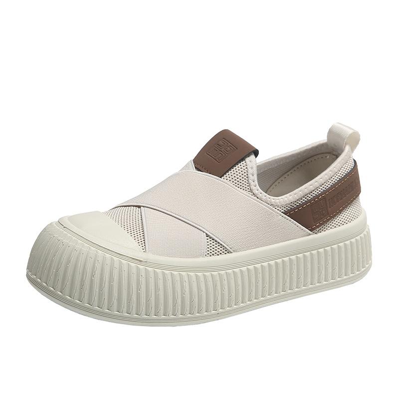 Women's Shoes 2025 New Spring and Autumn Versatile Thick-soled One-pedal Shoes Sports Non-slip Lightweight Biscuits Canvas Shoes Increase Height