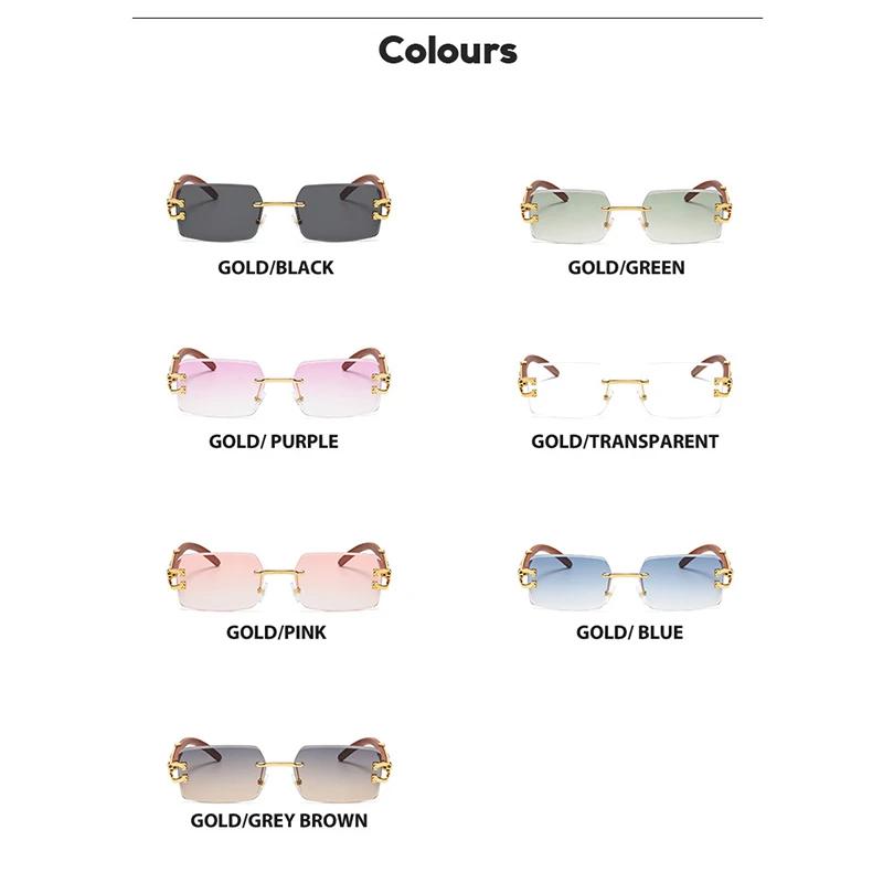 Classic Vintage Rimless Square Leopard Head Sunglasses Ladies Men Fashion Luxury  Designer Travel Wooden Metal Sun Glasses