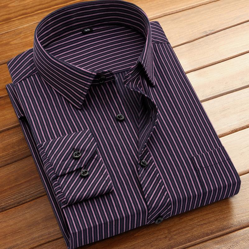 Men's Striped Long Sleeve Shirts Autumn Anti-wrinkle Business Shirt Fashion Casual Comfortable Breathe Slim Fit Shirts