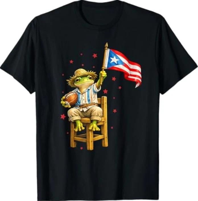 

Coquí Frog Football Fan with Puerto Rico Flag 100% Cotton T-shirt Mens Tees Top 4XL