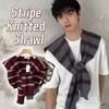 Classic Stripe Scarf Cloak Fake Collar Wraps Fashion Men Knitted Shawl  Clothes Decoration