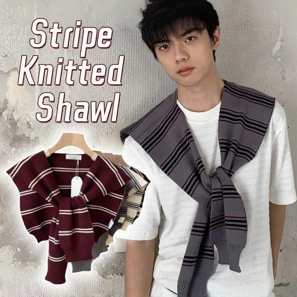 Classic Stripe Scarf Cloak Fake Collar Wraps Fashion Men Knitted Shawl  Clothes Decoration