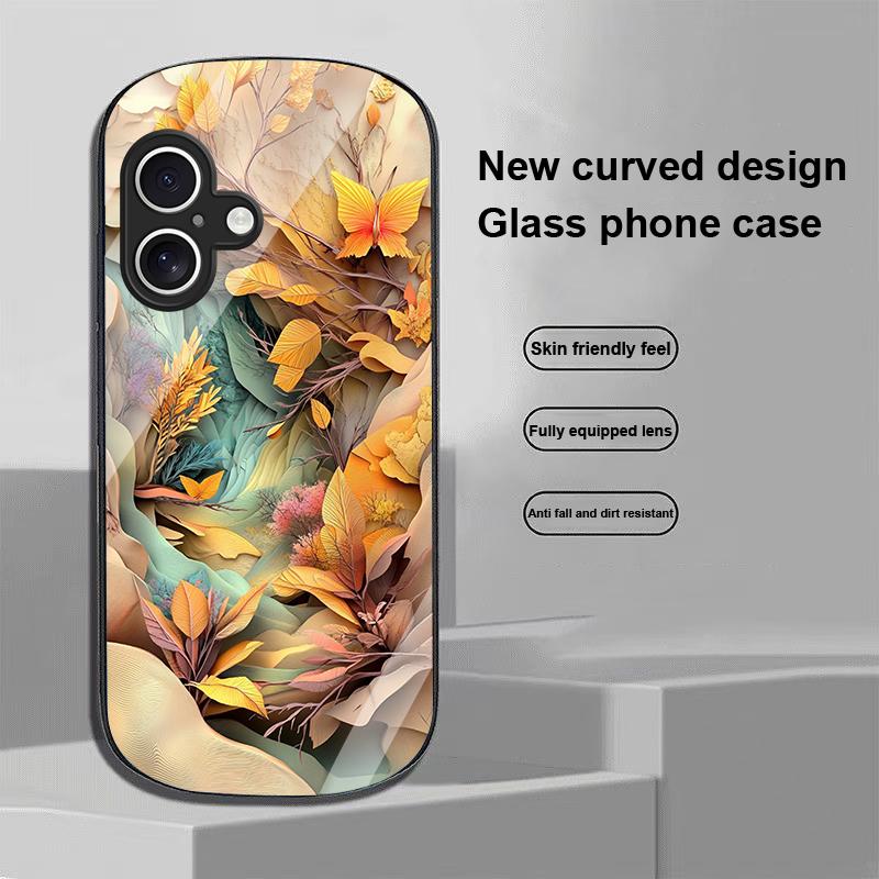 Złoty Liść Czarny Dla Apple IPhone 16 11 13 15 14 Pro Max 12 Mini 7 8 Plus XR X XS Etui na telefon z hartowanego szkła o eliptycznym kształcie