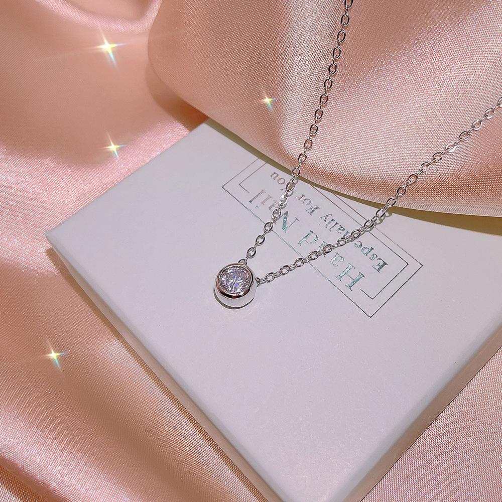 925  New Single Diamond Temperament Luxury All-match Necklace Ring Set Ladies Simple Small Circle Jewelry Gift