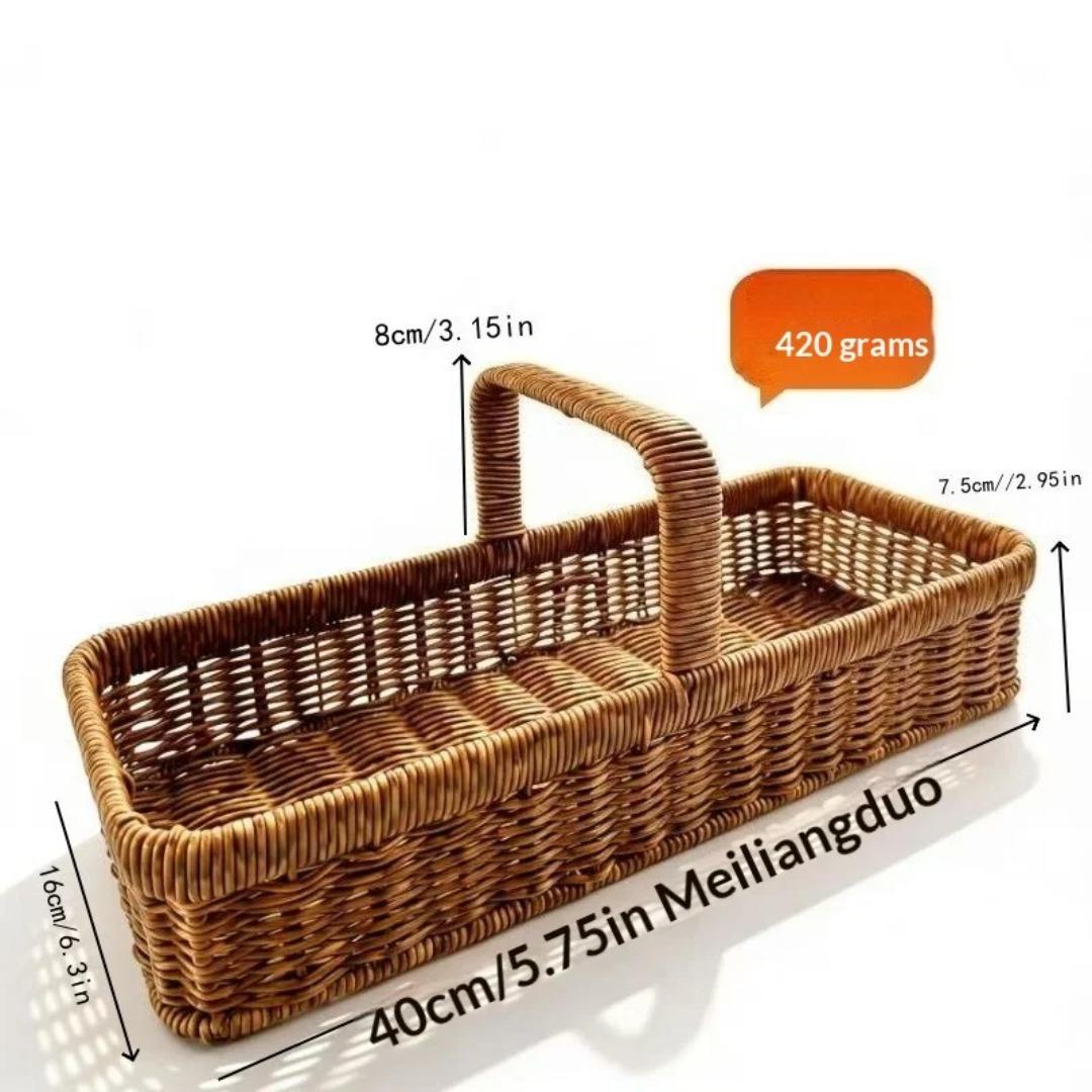 

Woven Imitation Rattan Handled Storage Basket Rectangular Organizer for Kitchen Living Room Bathroom Bedroom Balcony Picnic Gift темно-коричневого кольору