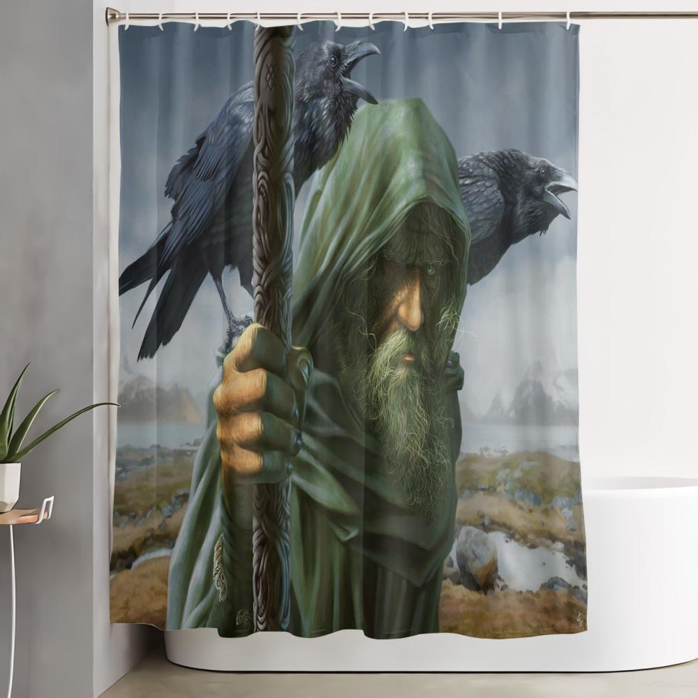 Dusjforheng Imaginary Wrath of Vikings Kongeskip med Dragehode Stormstråler Stoffduk Baderomsdekor Sett Med 12 Kroker